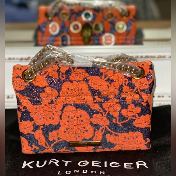 Kurt Geiger London Mini Kensington Orange Multicolor Brocade Crossbody Bag - Picture 3 of 11